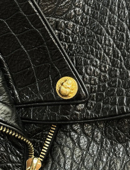 Chanel 19A Black Crocodile Leather Jacket