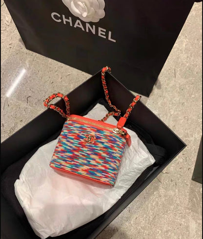 CHANEL Embroidered Thread Mini Vanity With Chain Multicolor