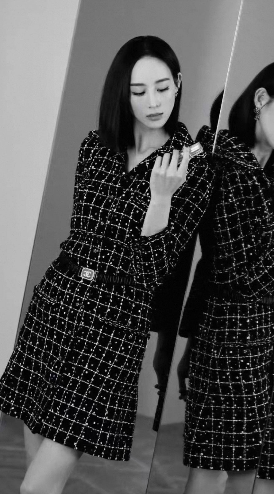 Chanel 23K coat with fine sequins in black and white
