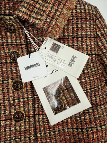 Chanel 19A Gold/Red/Black Tweed Jacket with Golden Beetle Belt