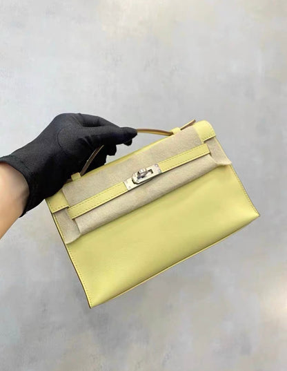 Hermes Kelly Pochette Jaune Poussin Palladium Hardware