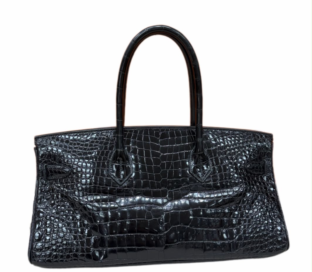Hermes Birkin Shoulder JPG black Porosus shiny crocodile leather with gold hardware