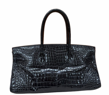 Hermes Birkin Shoulder JPG black Porosus shiny crocodile leather with gold hardware