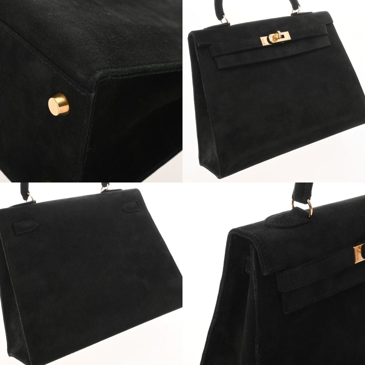 Hermes Kelly 25 Doblis black suede leather gold diamonds hardware