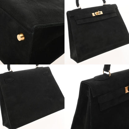 Hermes Kelly 25 Doblis black suede leather gold diamonds hardware