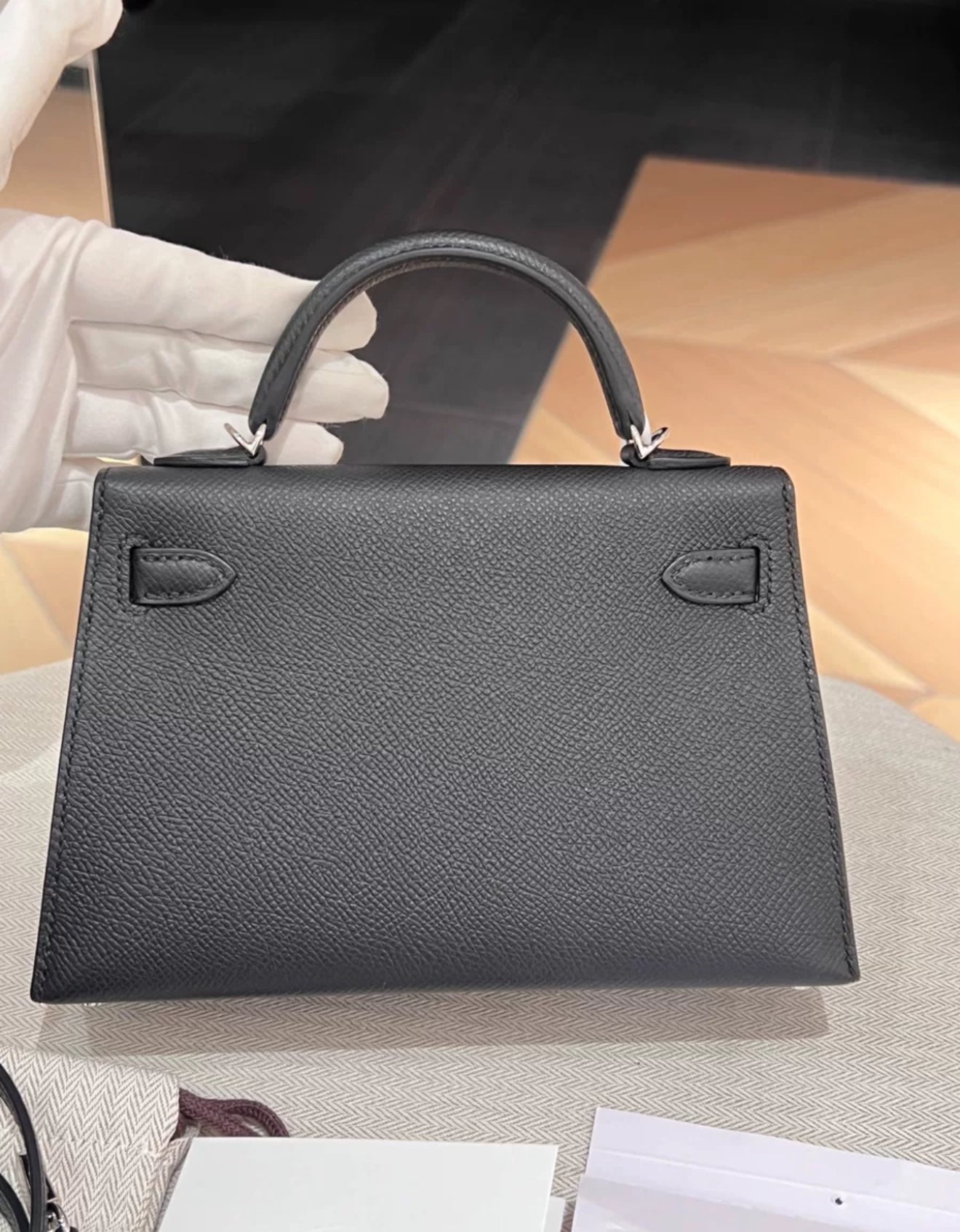 HERMES MINI KELLY BLACK EPSOM PALLADIUM HARDWARE