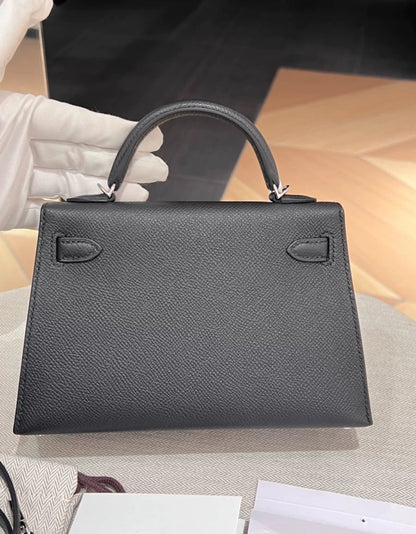 HERMES MINI KELLY BLACK EPSOM PALLADIUM HARDWARE