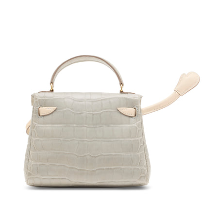 Hermes Kelly Doll Quelle Idole Gris Perle Matte Alligator & Craie Swift Leather with Gold Hardware