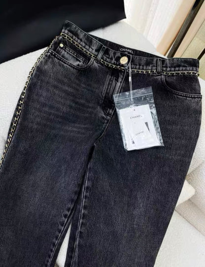 Chanel 23N Coco Neige black chain denim in size 38