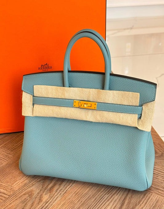 Hermes Birkin 25 Bleu Ciel Togo Gold hardware