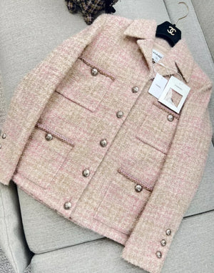 Chanel 24A pink & beige tweed jacket