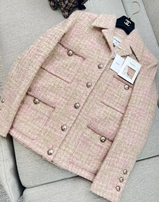 Chanel 24A pink & beige tweed jacket