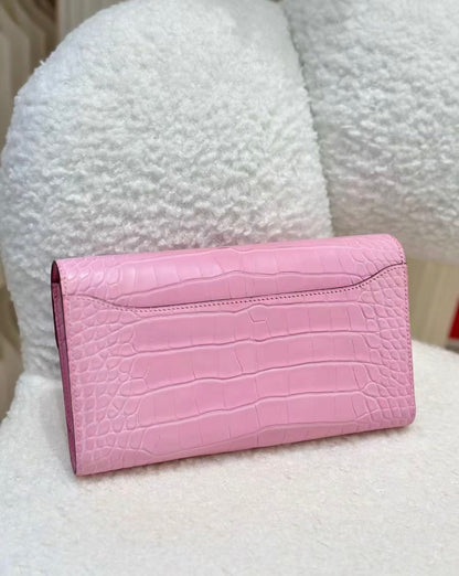 Hermes Constance long wallet pink matte Alligator leather palladium hardware