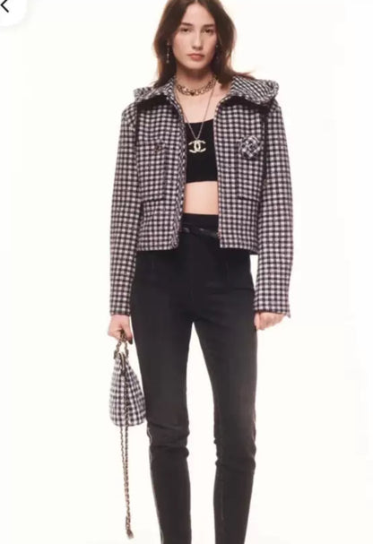 Chanel 24B Black, Ecru & Red Stretch wool tweed jacket