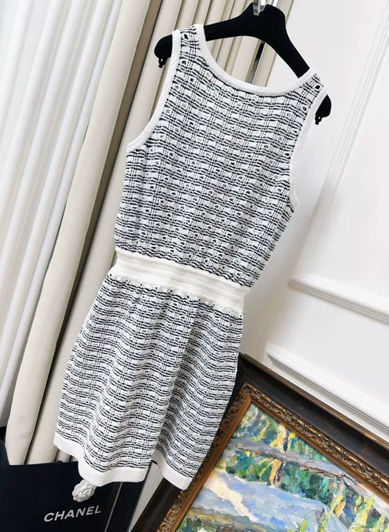 Chanel 25P Black & White Knitted Dress