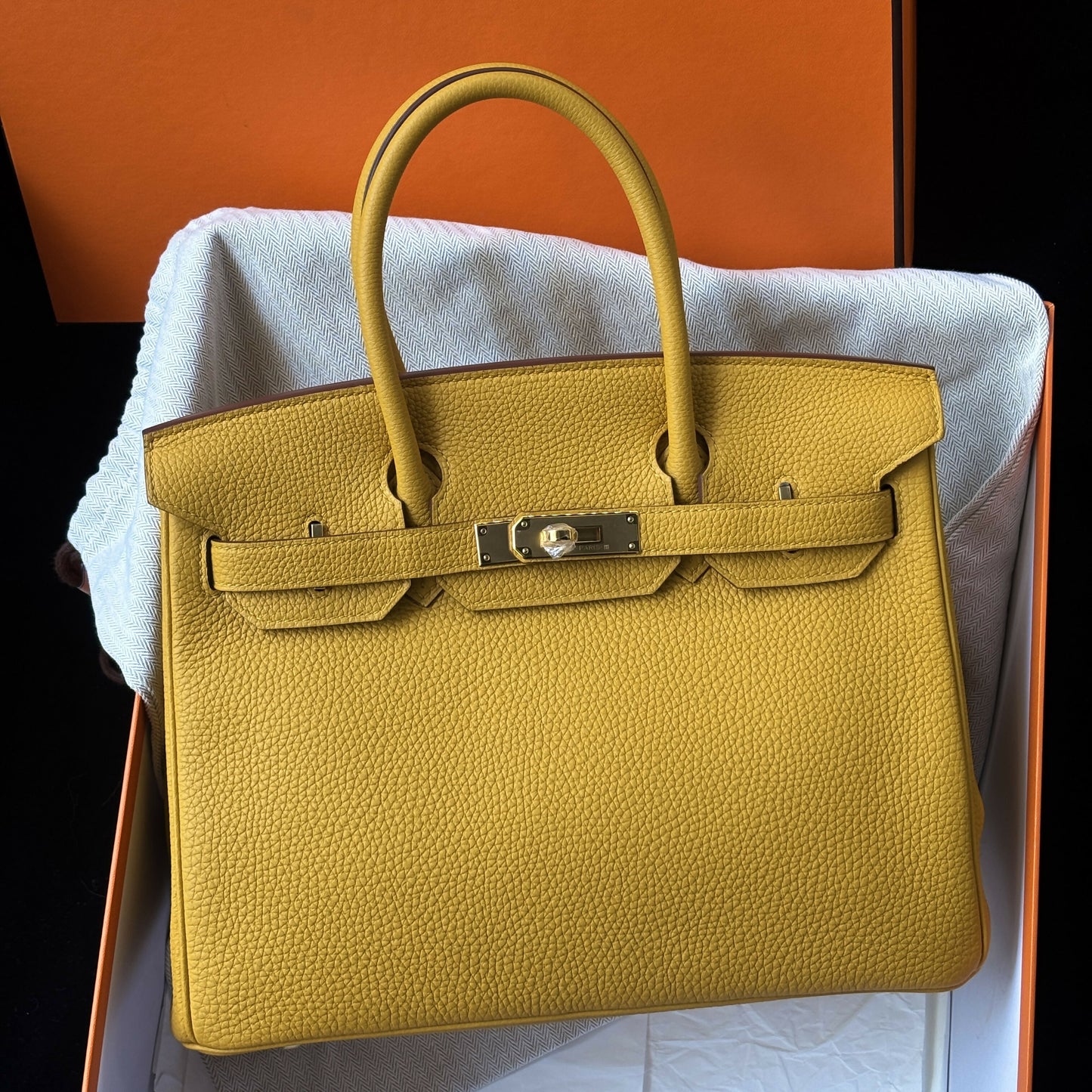 Hermès Birkin 30 Jaune Ambre Togo with Gold Hardware D Stamp