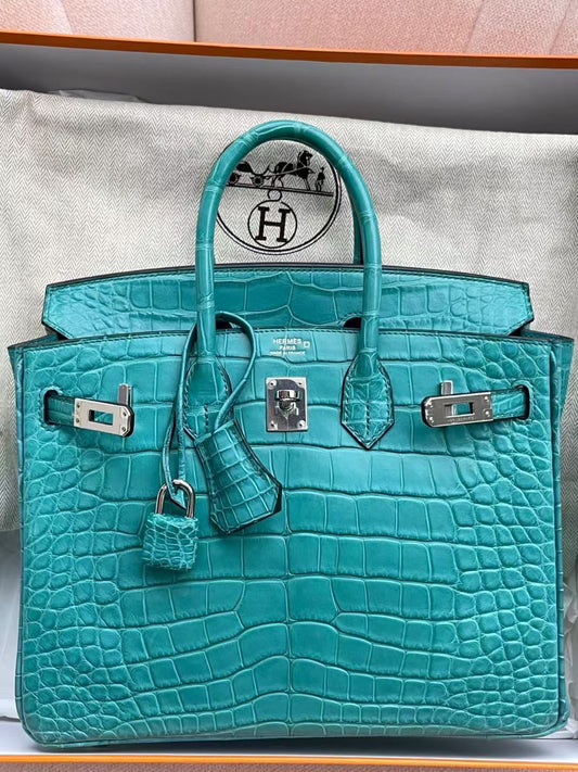 Hermes Birkin 25 Blue Paon Matte Alligator Palladium Hardware