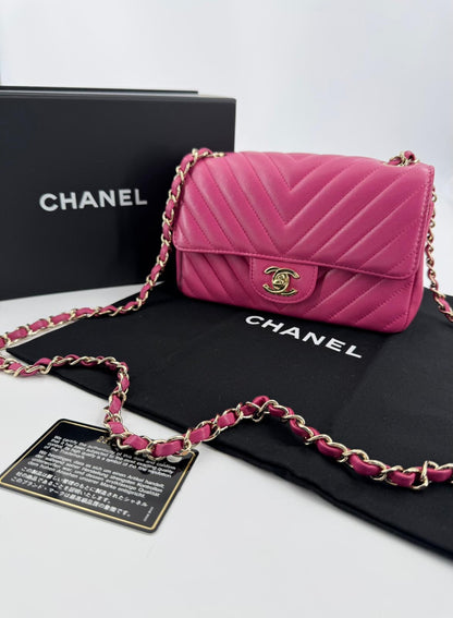 Chanel pink Lambskin Chevron Quilted Medium Double Flap