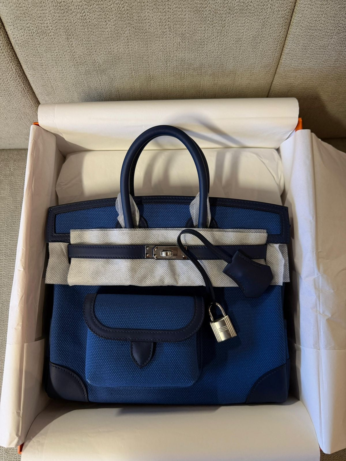 Hermes Birkin 25 Cargo Bleu Egee/Blue Navy Palladium Hardware