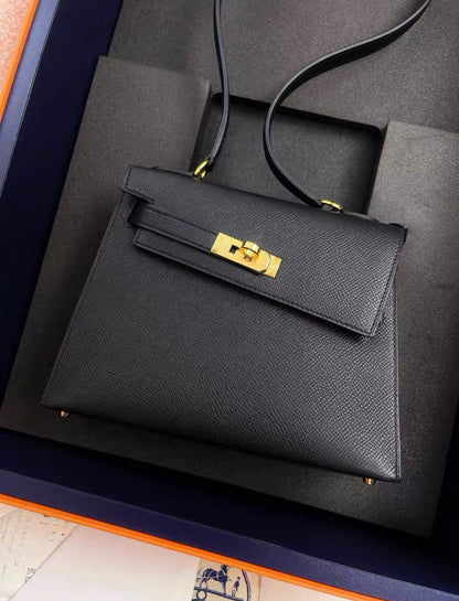 Hermès Kelly Sellier en Desordre 20 Black Epsom Gold Hardware stamp W full set with receipt brand new