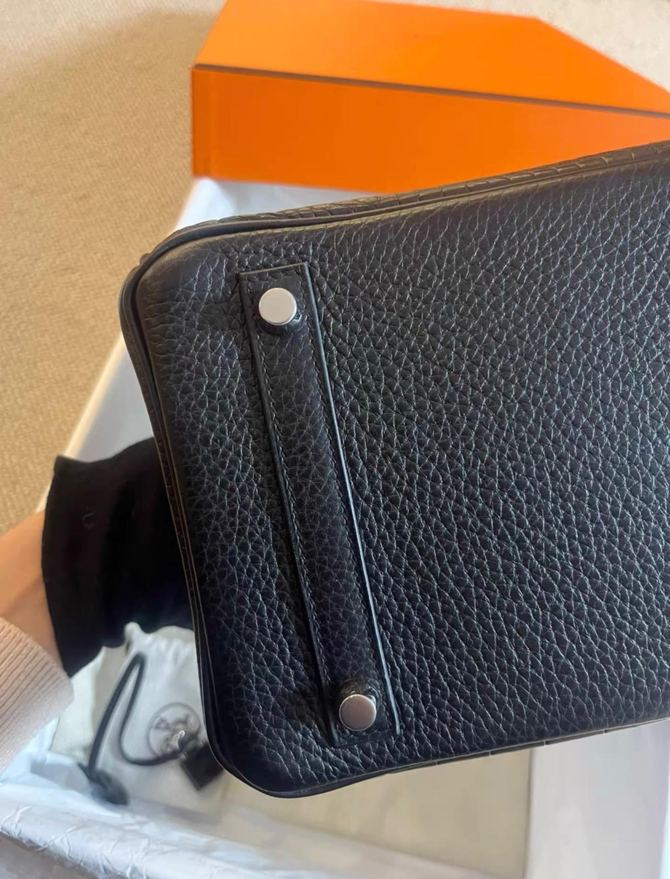 Rare Hermes Birkin 30 Black Matte Crocodile Alligator Togo & Box