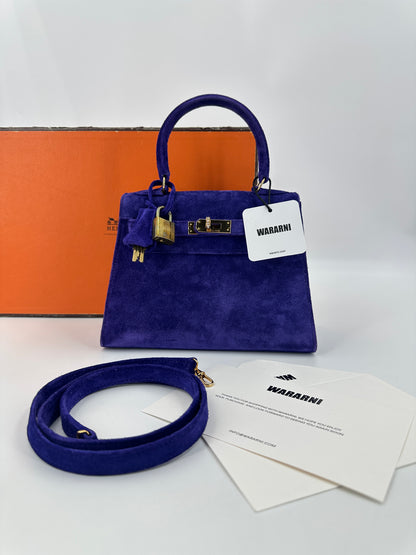 Rare Vintage Hermes kelly 20 Purple Doblis Suede leather gold diamond hardware
