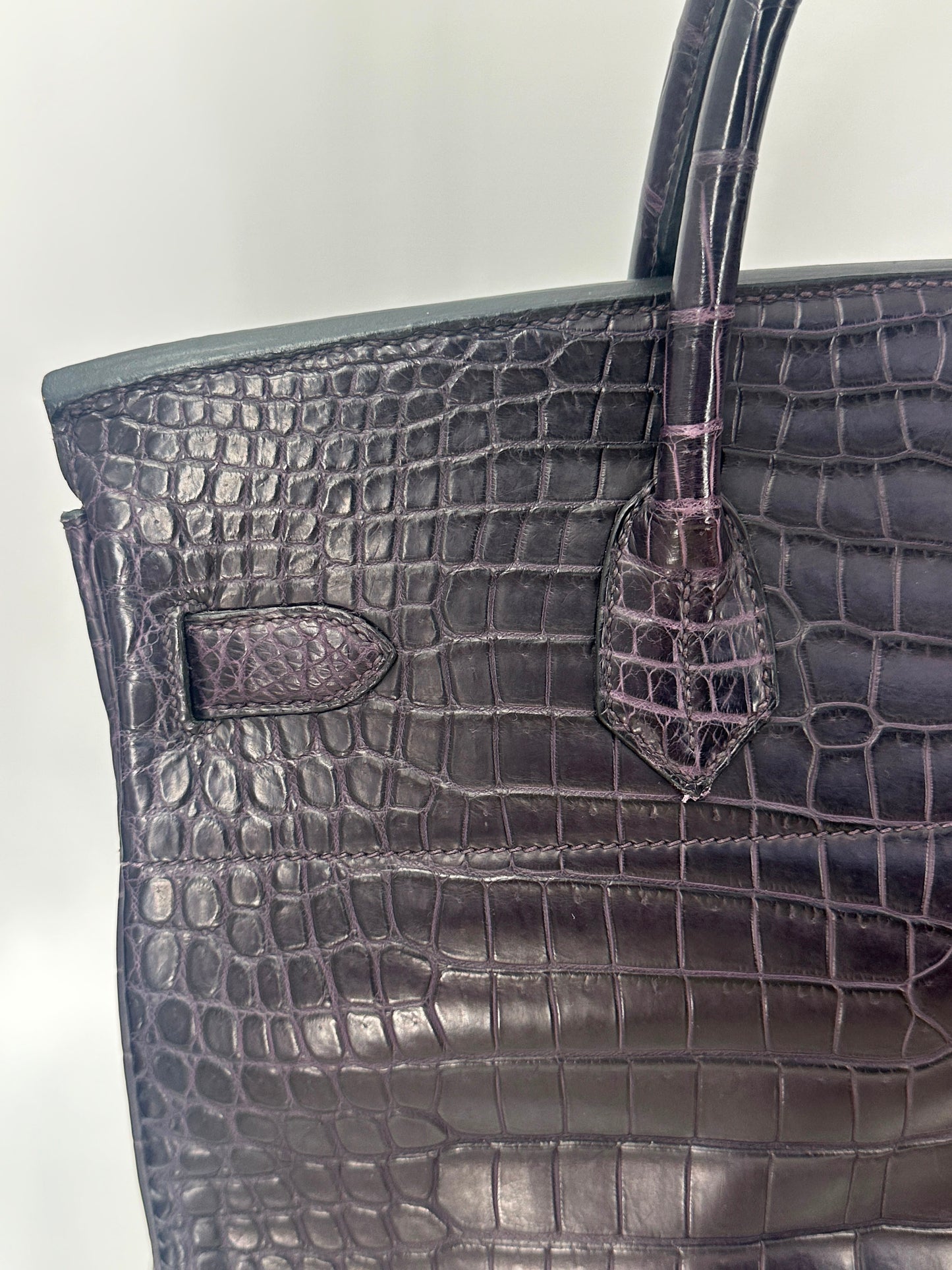Hermes Birkin HAC 40 Matte Dark Purple Alligator Leather palladium hardware