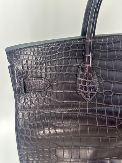 Hermes Birkin HAC 40 Matte Dark Purple Alligator Leather palladium hardware