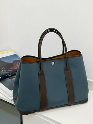 Hermès Garden Party 36 Bleu Turquoise Canvas with Gold Brown Leather Interior & Trim