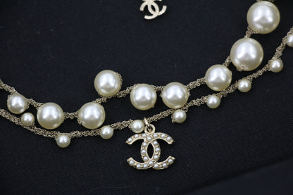 Chanel 18S Imitation Pearl & Woven Chain CC Necklace