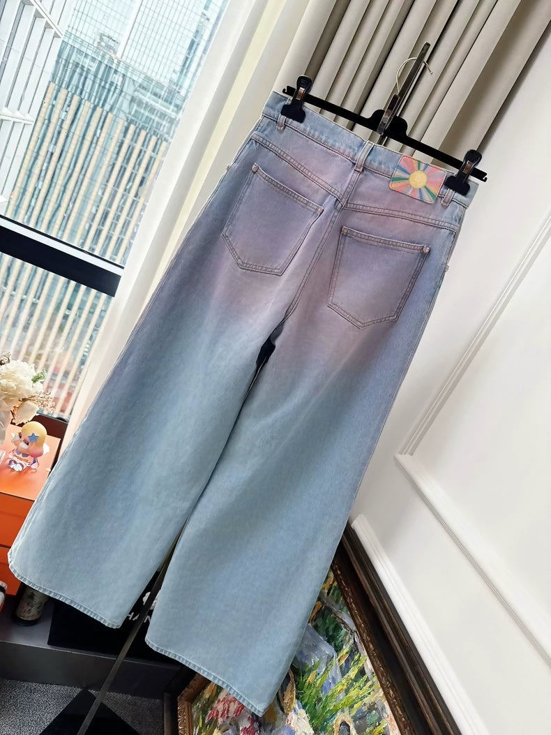 Chanel 24C wide leg jeans in blush pink gradient