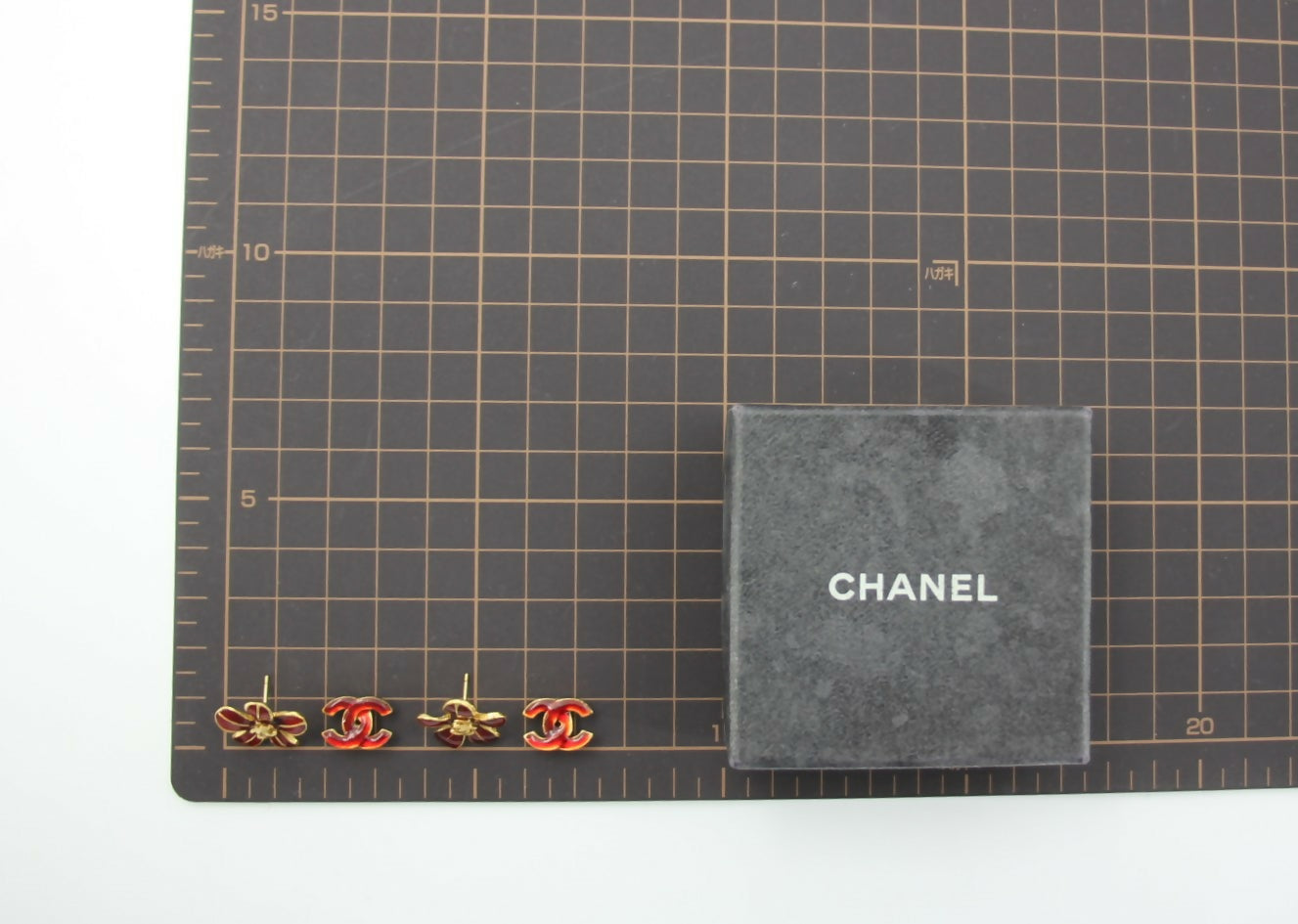 Chanel Vintage 03P Enamel Gold and Red Floral Stacked Stud Earrings