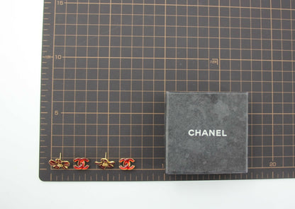 Chanel Vintage 03P Enamel Gold and Red Floral Stacked Stud Earrings