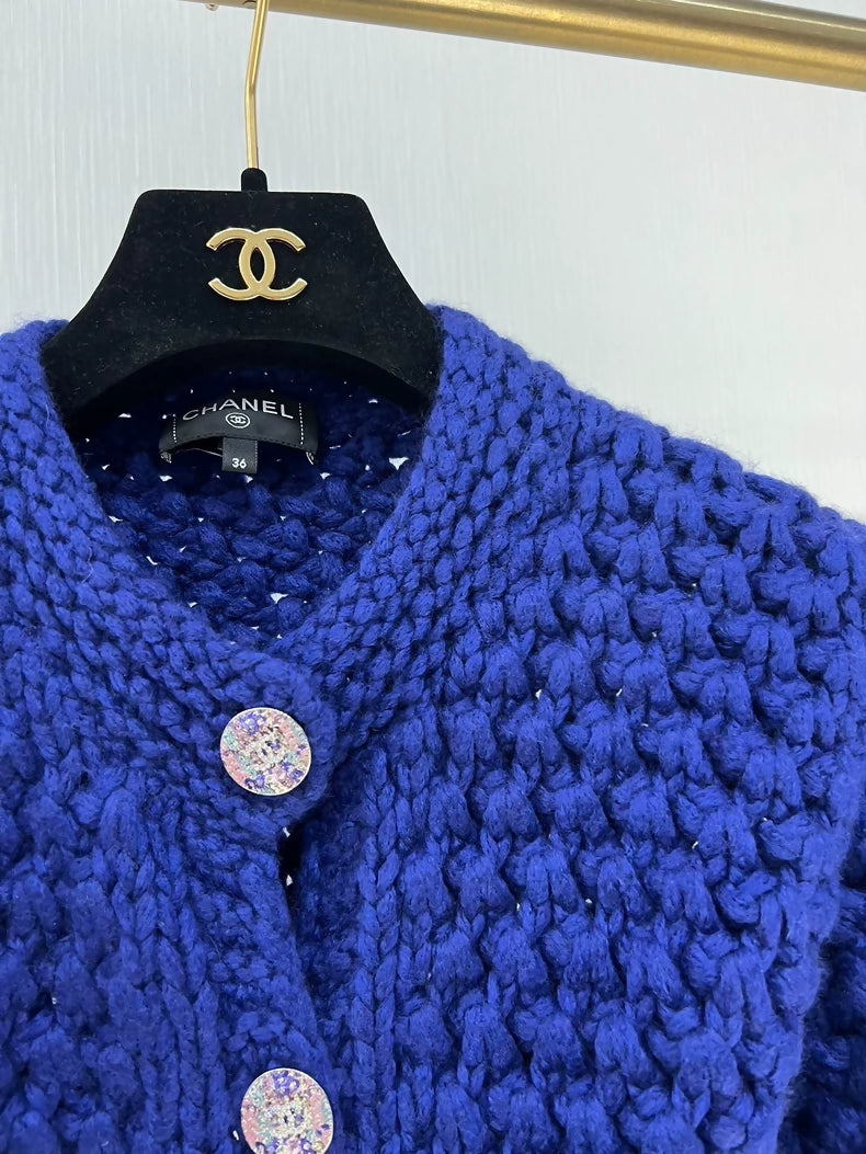 Chanel 22A Royal Blue Knit Cardigan