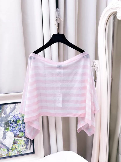 Chanel 24S pink and white striped cape top