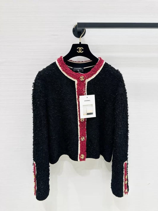 Chanel 26S black and red tweed jacket
