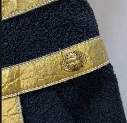 CHANEL 19A Blue and Gold Wool Dress