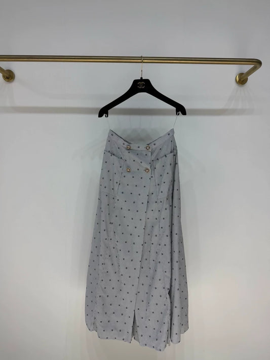 Chanel 22S grey polka dot print striped logo midi skirt