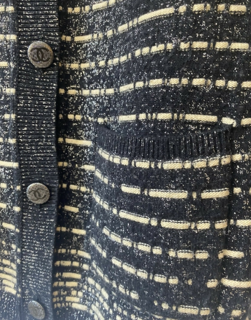 Chanel 10A Iceberg Collection Striped Metallic Long Cardigan FR 34