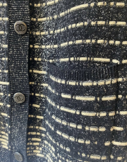 Chanel 10A Iceberg Collection Striped Metallic Long Cardigan FR 34