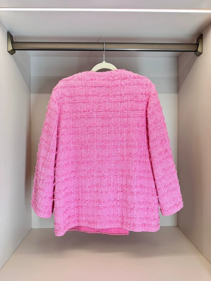 Chanel 23C pink bow tweed jacket