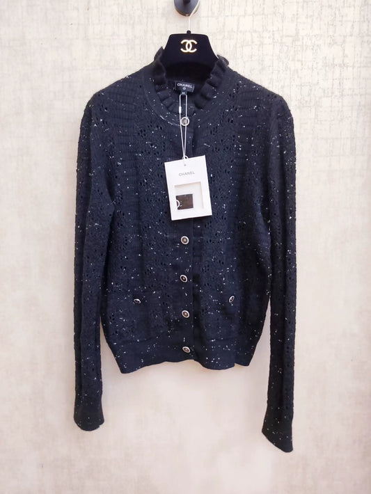 Chanel 25A lace collar cashmere openwork cardigan