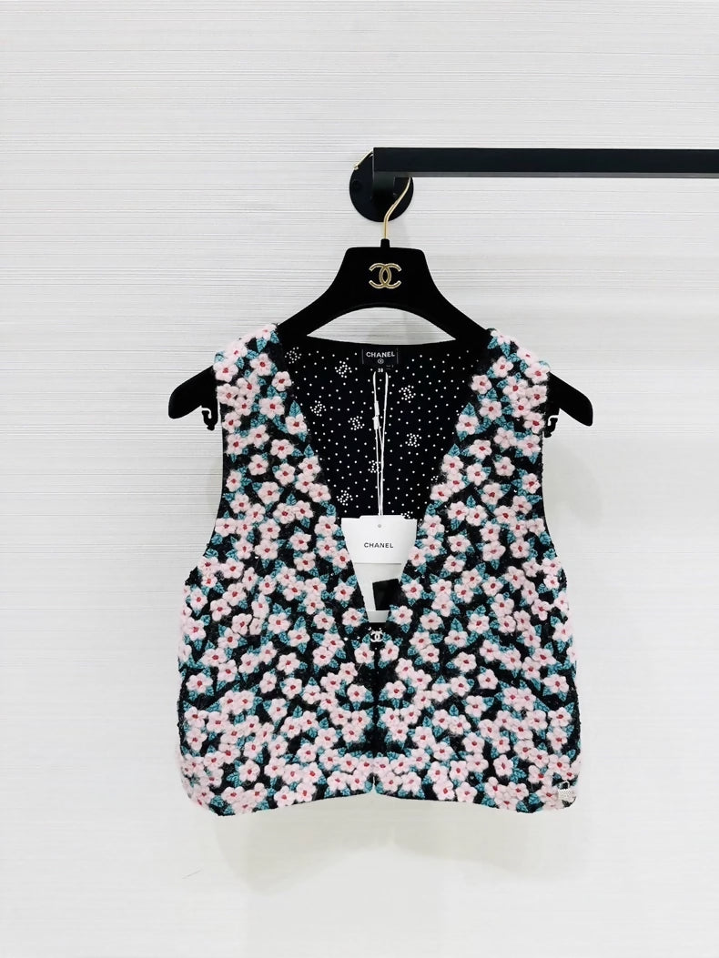Chanel 24B cashmere cardigan with floral sequins