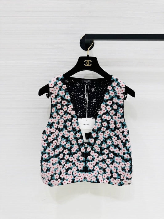 Chanel 24B cashmere cardigan with floral sequins