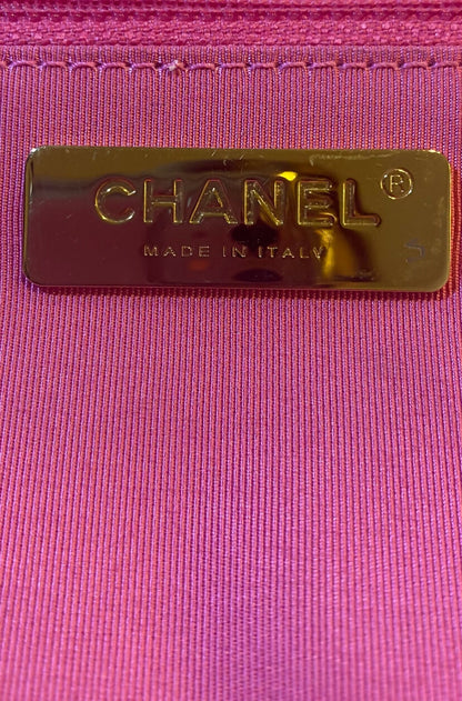 Chanel 19K Giant Large Logo Pink Fuscia Wool Tweed Shopping Bag GHW