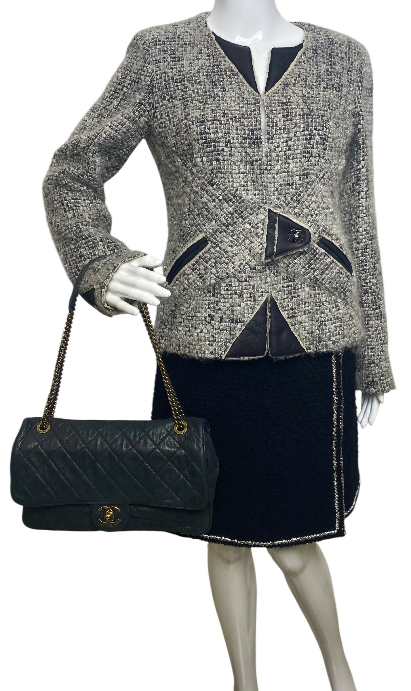 Chanel 2013 Black Quilted Iridescent Calfskin Shiva Jumbo Classic