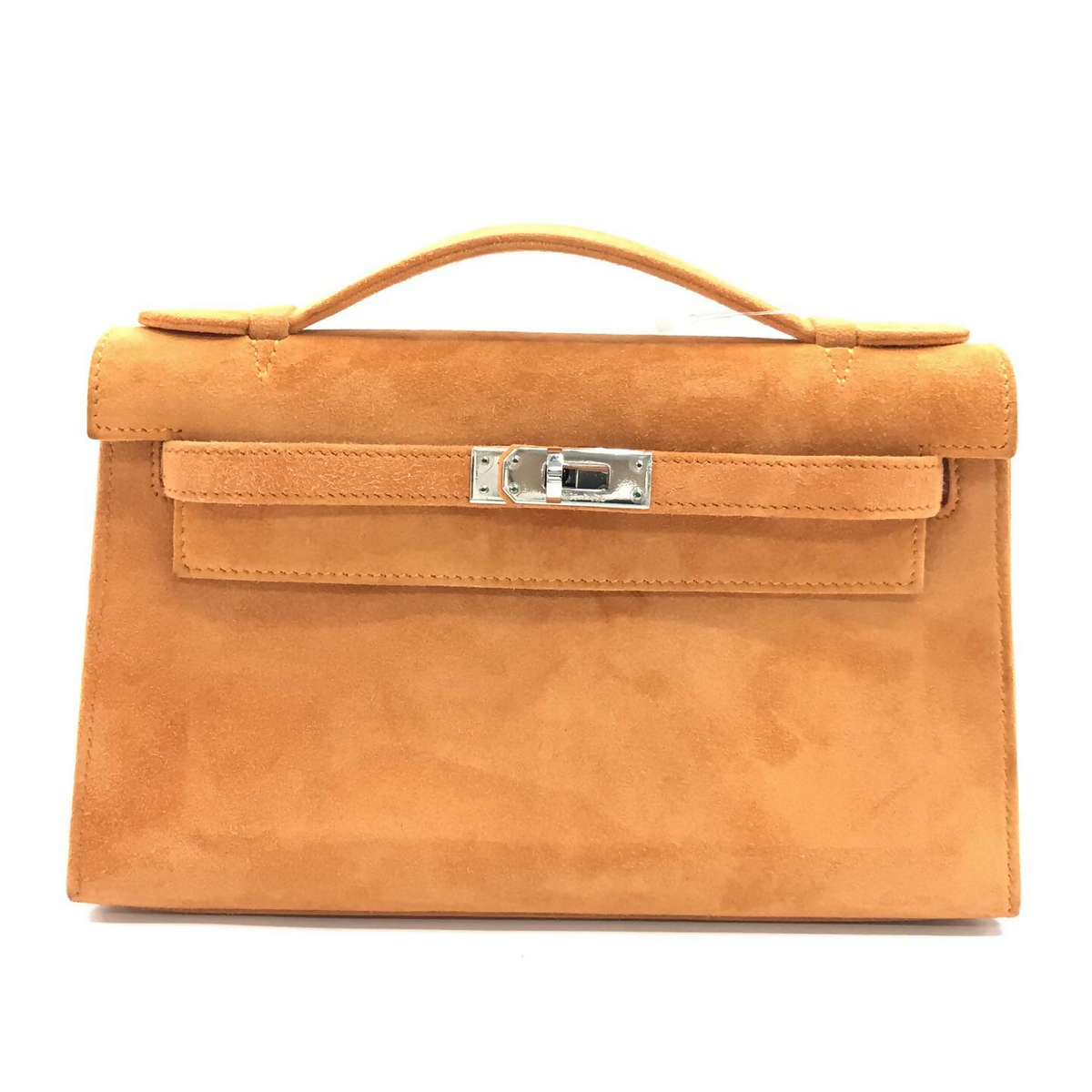 Hermes Mini Kelly Pochettes Orange Suede with palladium hardware