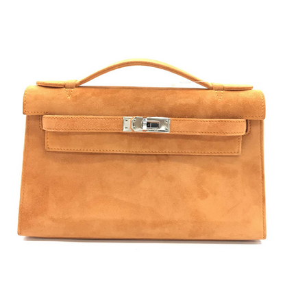 Hermes Mini Kelly Pochettes Orange Suede with palladium hardware