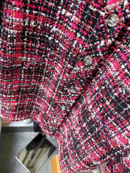 Chanel 24A Red and Black tweed Check Midi Coat Dress