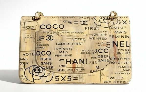 CHANEL 15S GRAFFITI NEWSPAPER CLASSIC MEDIUM DOUBLE FLAP BAG